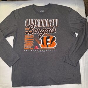CSA Cincinnati Bengals NFL Long Sleeve T-Shirt Mens 2XL Charcoal Grey Distressed